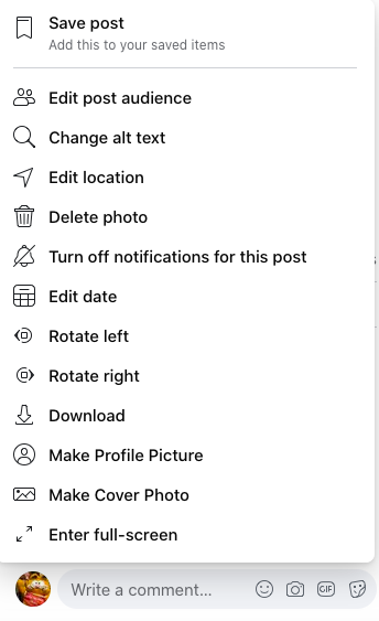 screenshot of facebook menu