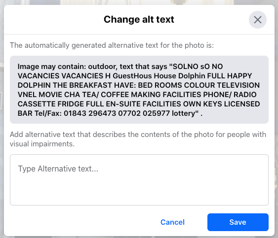 screenshot of facebook alt text generator