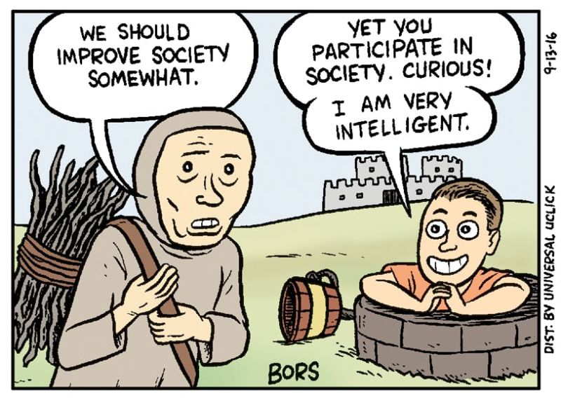 "We should improve society somewhat" cartoon