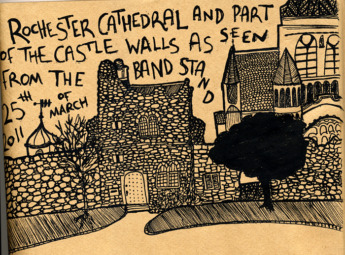 drawing of rochester castle gardens