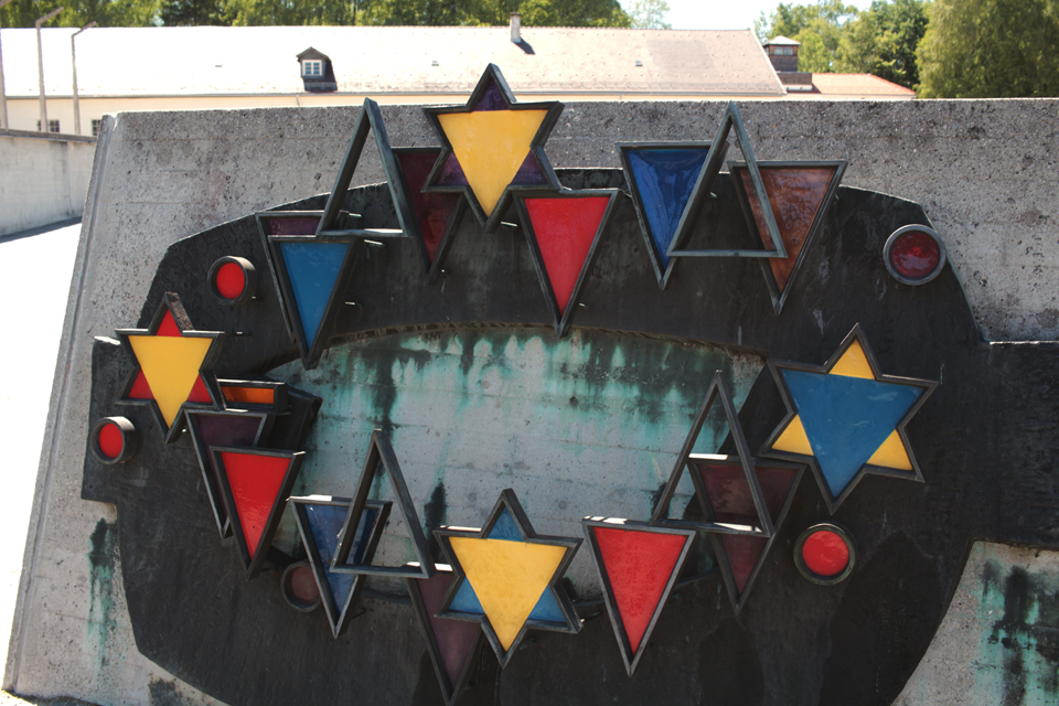 Dachau memorial with glass triangles